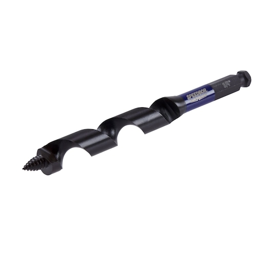 IRWIN IWAX3017 auger drill bit in black, angled view, showing threaded tip and hex shank.