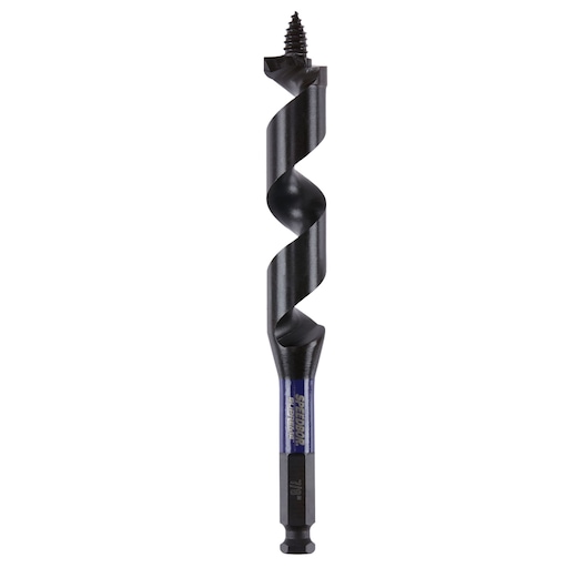 IRWIN IWAX3018 auger drill bit with hex shank, black finish, front view on white background.
