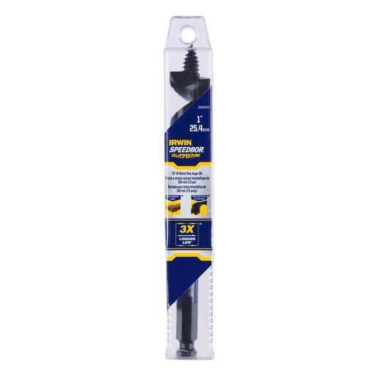 IRWIN Speedbor Supreme auger bit IWAX3019 in plastic packaging, 1 inch, front angle on white background.