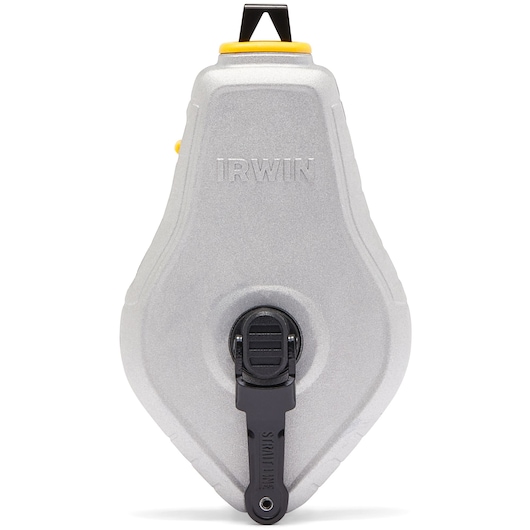IRWIN silver chalk line reel with black winding handle, SKU IWHT48441BC, front angle on white background.