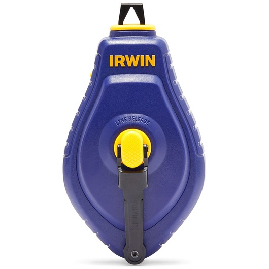 Photo of IRWIN chalk line reel IWHT48442BC, blue and yellow casing, front angle on white background.