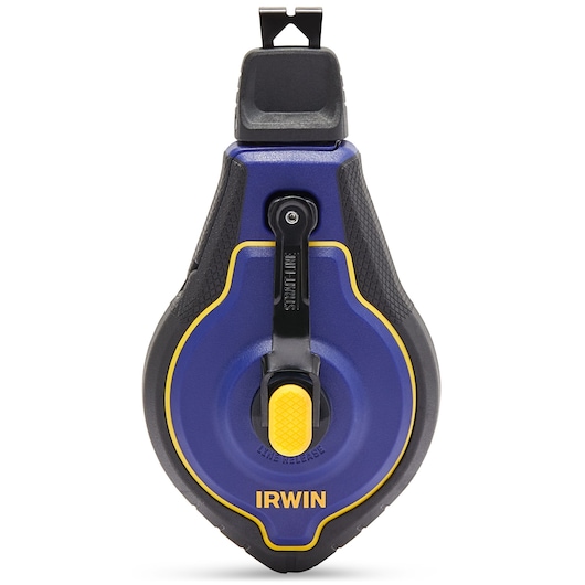 Front angle photo of IRWIN chalk reel blue and black housing with yellow accents, SKU IWHT48443.