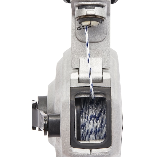 IRWIN chalk reel IWHT48445 front angle showing blue and white twisted line exiting the reel.