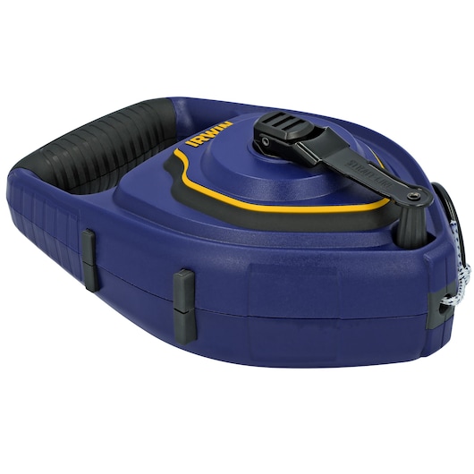IRWIN chalk line reel IWHT48446, blue and black plastic, side angle on white background.