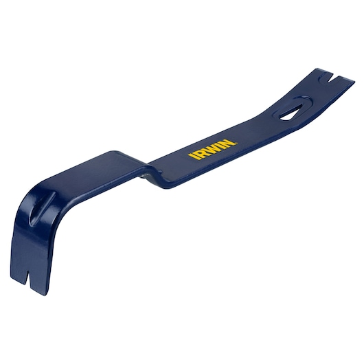 Photo of IRWIN IWHT55150 flat blue pry bar with yellow logo, angled on white background.