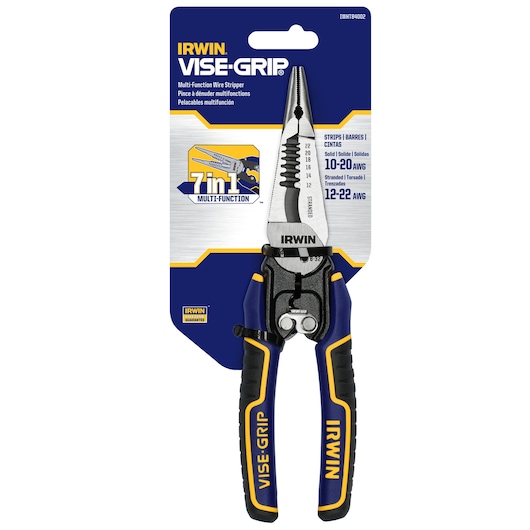 Irwin IWHT84002 7in1 Multi-Function Wire Stripper 3/4 packaging view.